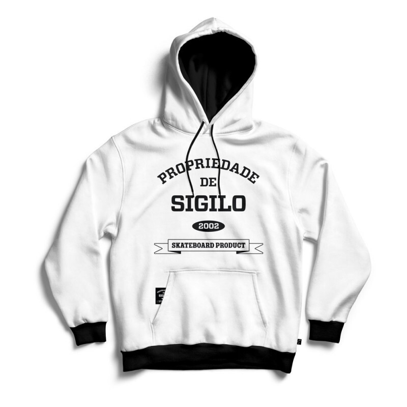 Moletom Malha Fina Propriedade de Sigilo Branco e Preto