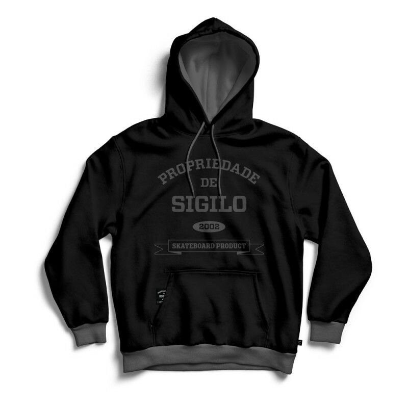Moletom Malha Fina Propriedade de Sigilo Preto e Cinza